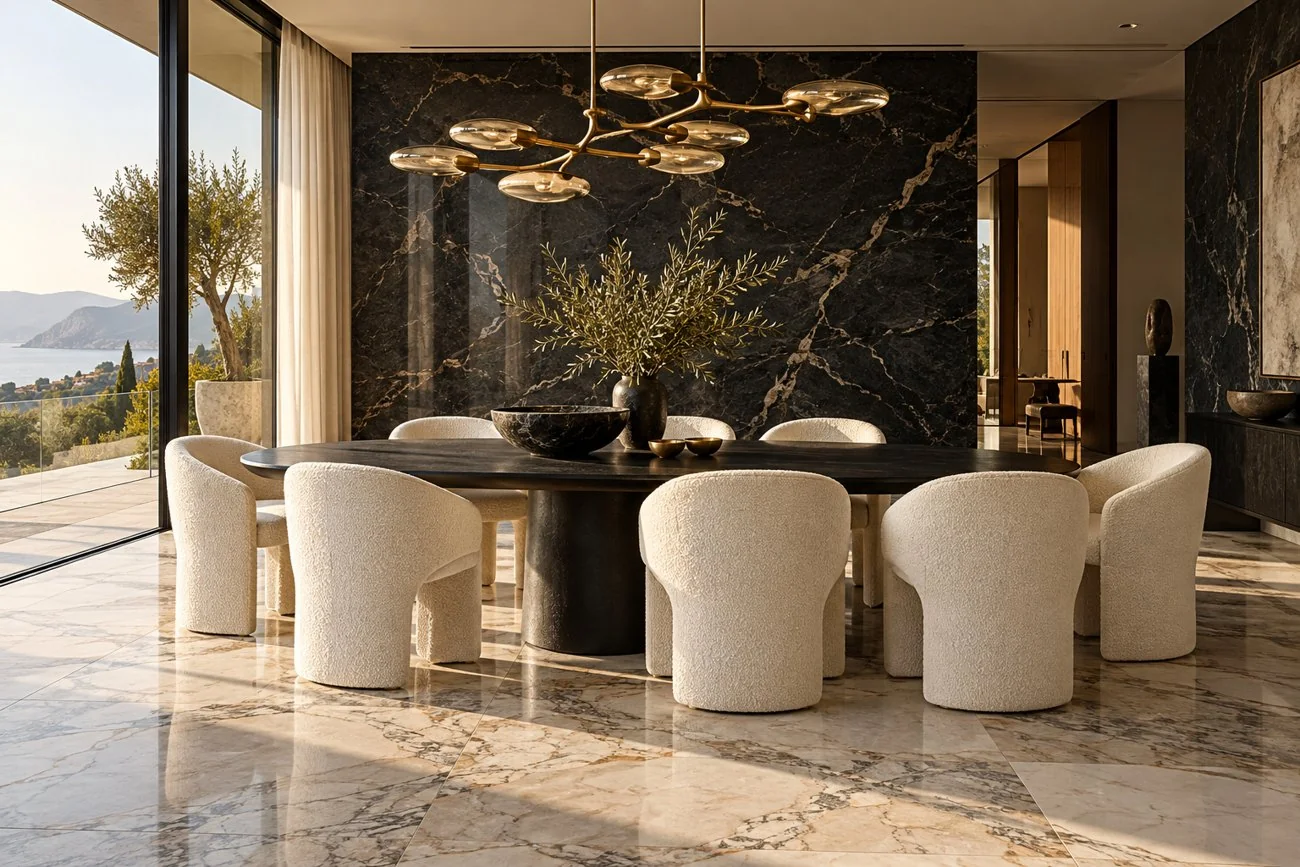 AI-generated design inspiration: Black and cream dining room